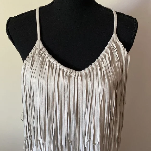 Zara Trafaluc Party Top Suede Off White Fringe Haltered Medium Pre Owned EC - Picture 2 of 13